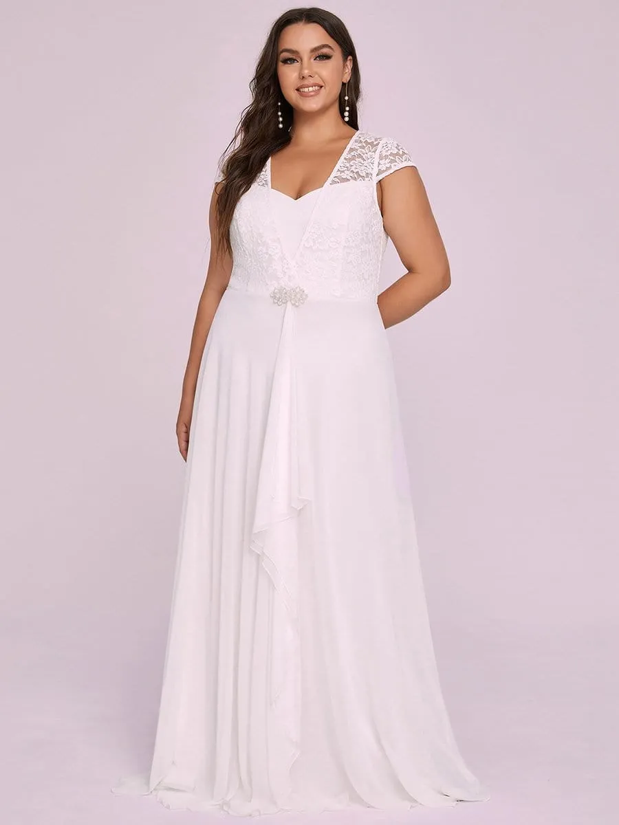 Plus Size Women's Sweetheart Cap Sleeve Floral Lace Wedding Guest Dress