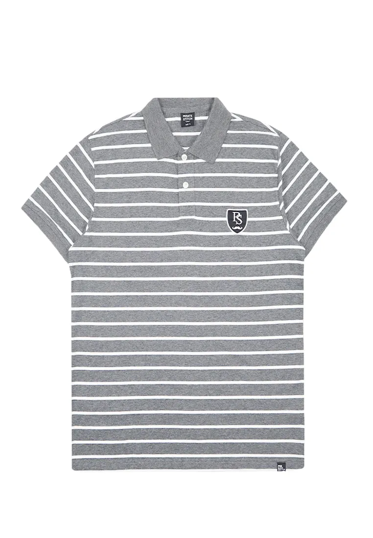 Private Stitch Signature Moustache Striped Polo Tees - Grey