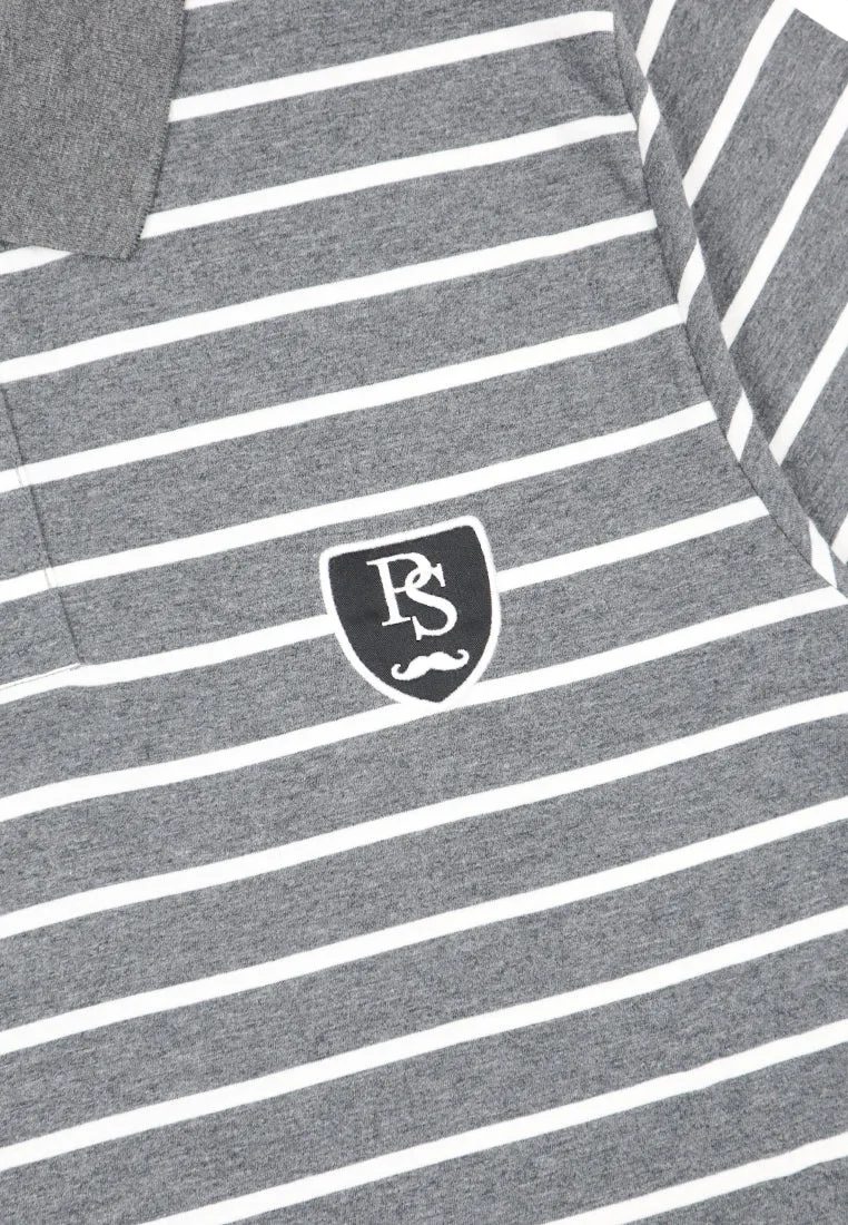 Private Stitch Signature Moustache Striped Polo Tees - Grey