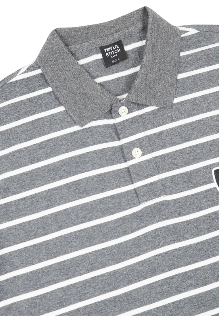 Private Stitch Signature Moustache Striped Polo Tees - Grey