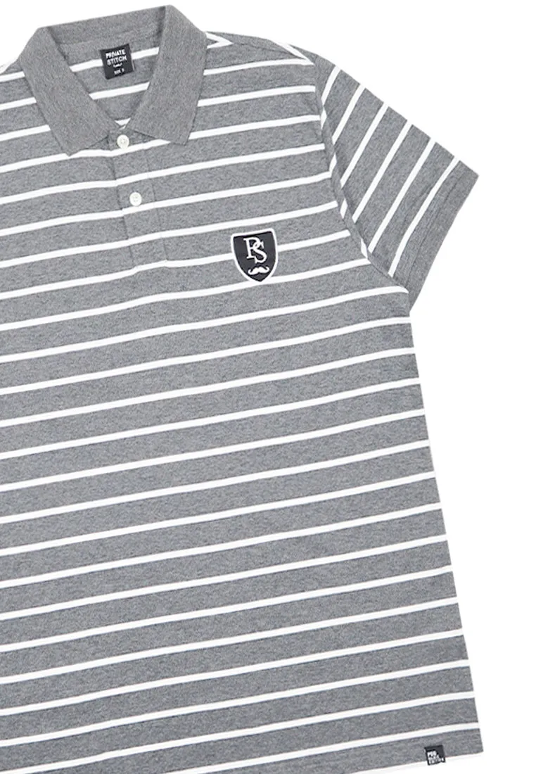 Private Stitch Signature Moustache Striped Polo Tees - Grey