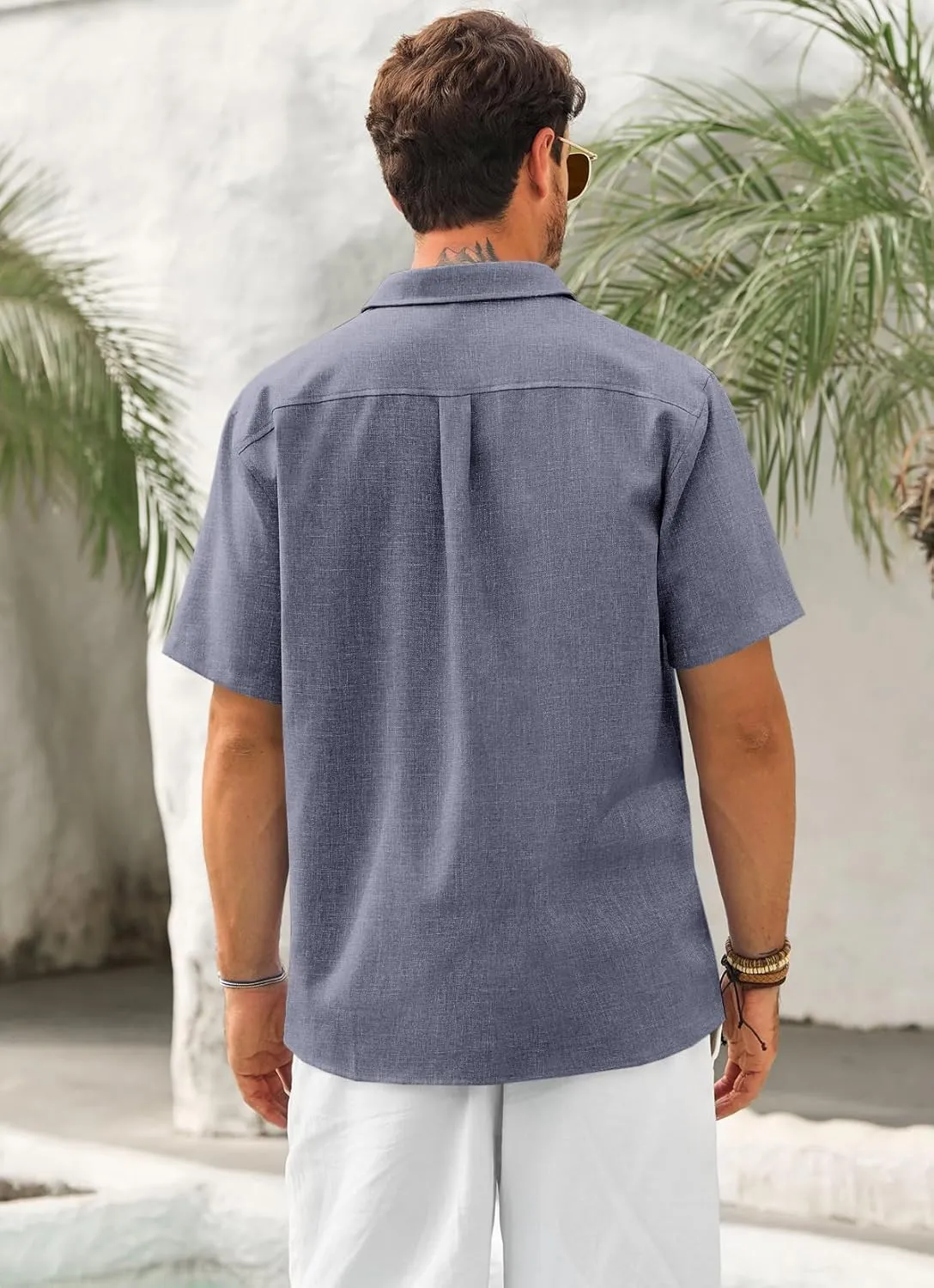 Runcati Mens Cuban Guayabera Shirts Button Down Short Sleeve Shirt Casual Linen Summer Beach Vacation Hippie Tops