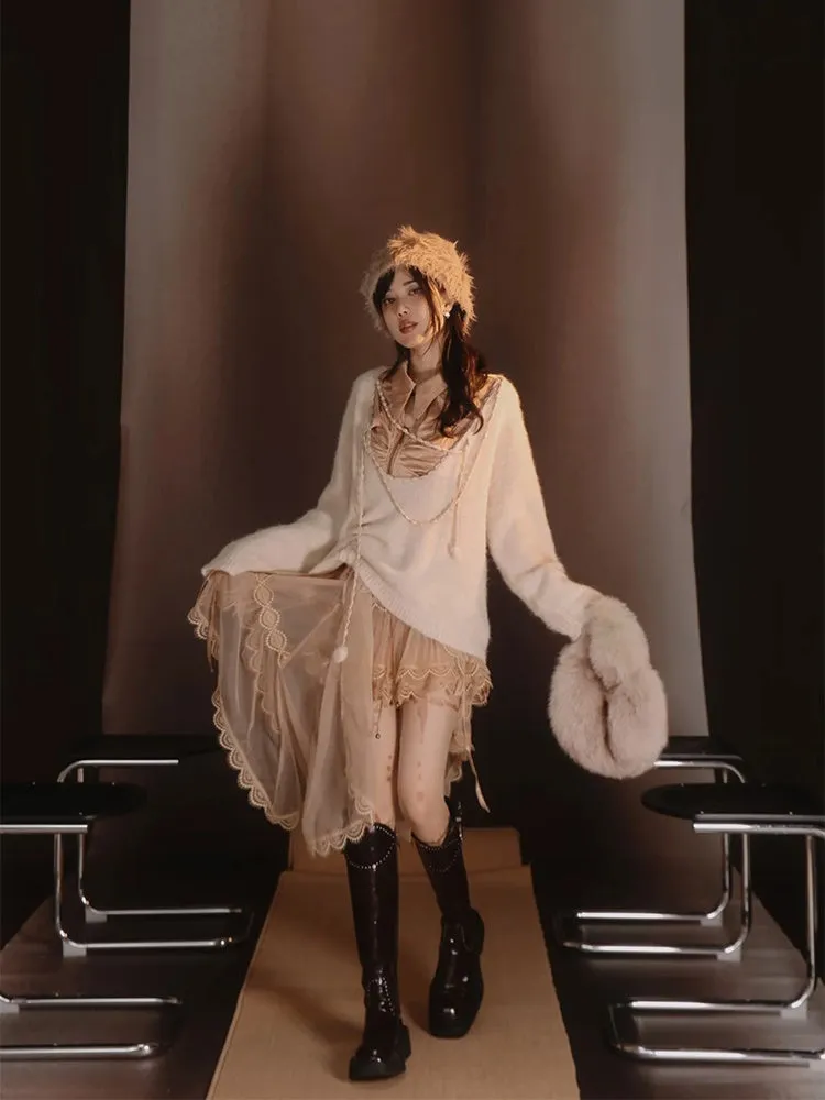 Satin Layered Loose Fluffiy Knit＆Camisole【s0000004026】