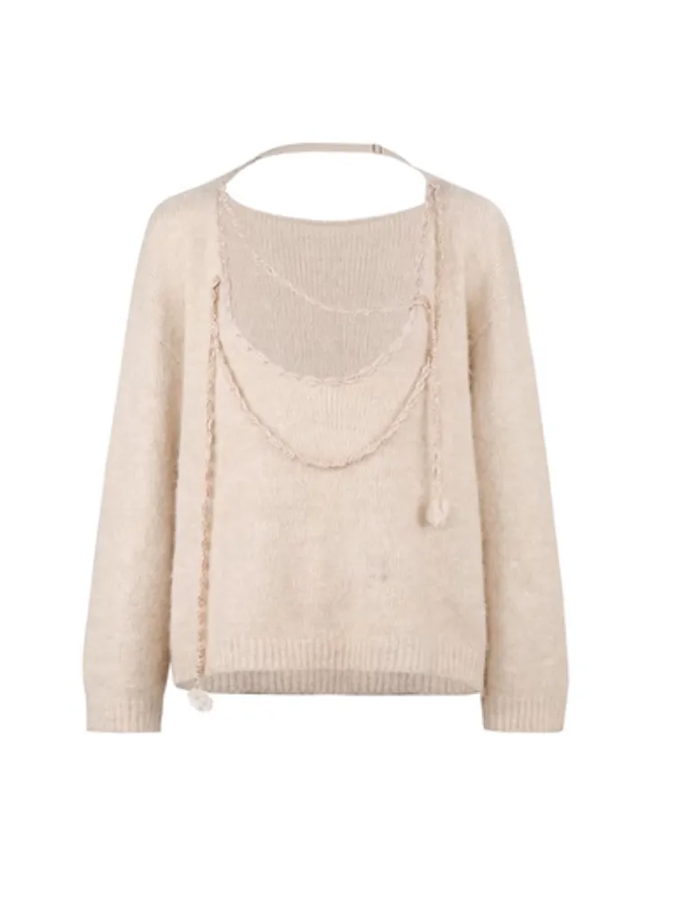 Satin Layered Loose Fluffiy Knit＆Camisole【s0000004026】