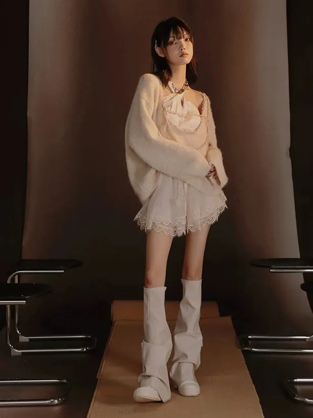 Satin Layered Loose Fluffiy Knit＆Camisole【s0000004026】