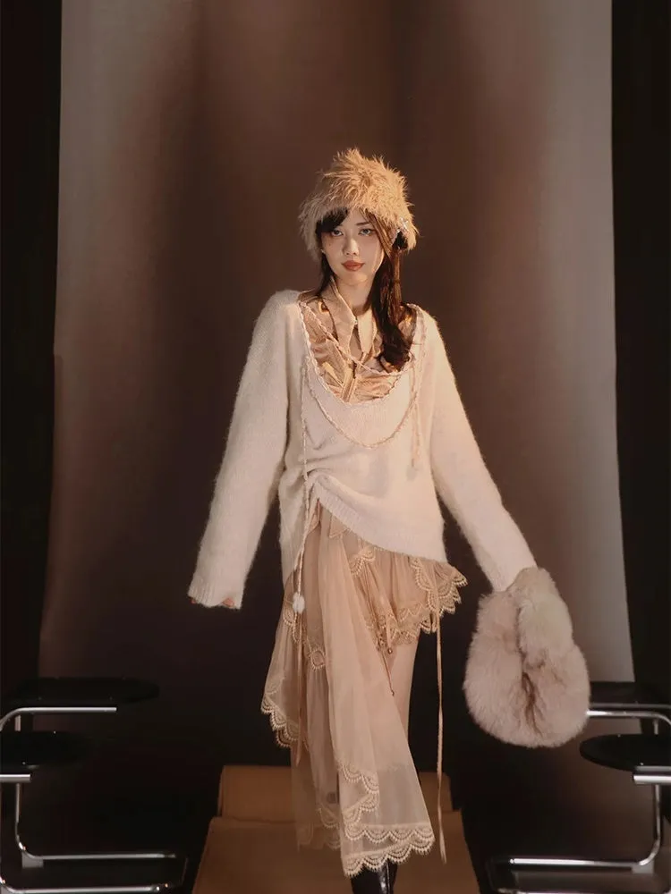 Satin Layered Loose Fluffiy Knit＆Camisole【s0000004026】