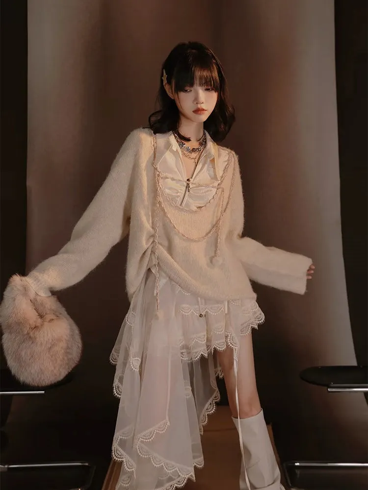 Satin Layered Loose Fluffiy Knit＆Camisole【s0000004026】
