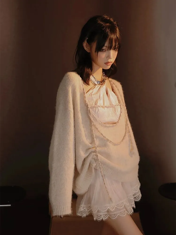 Satin Layered Loose Fluffiy Knit＆Camisole【s0000004026】