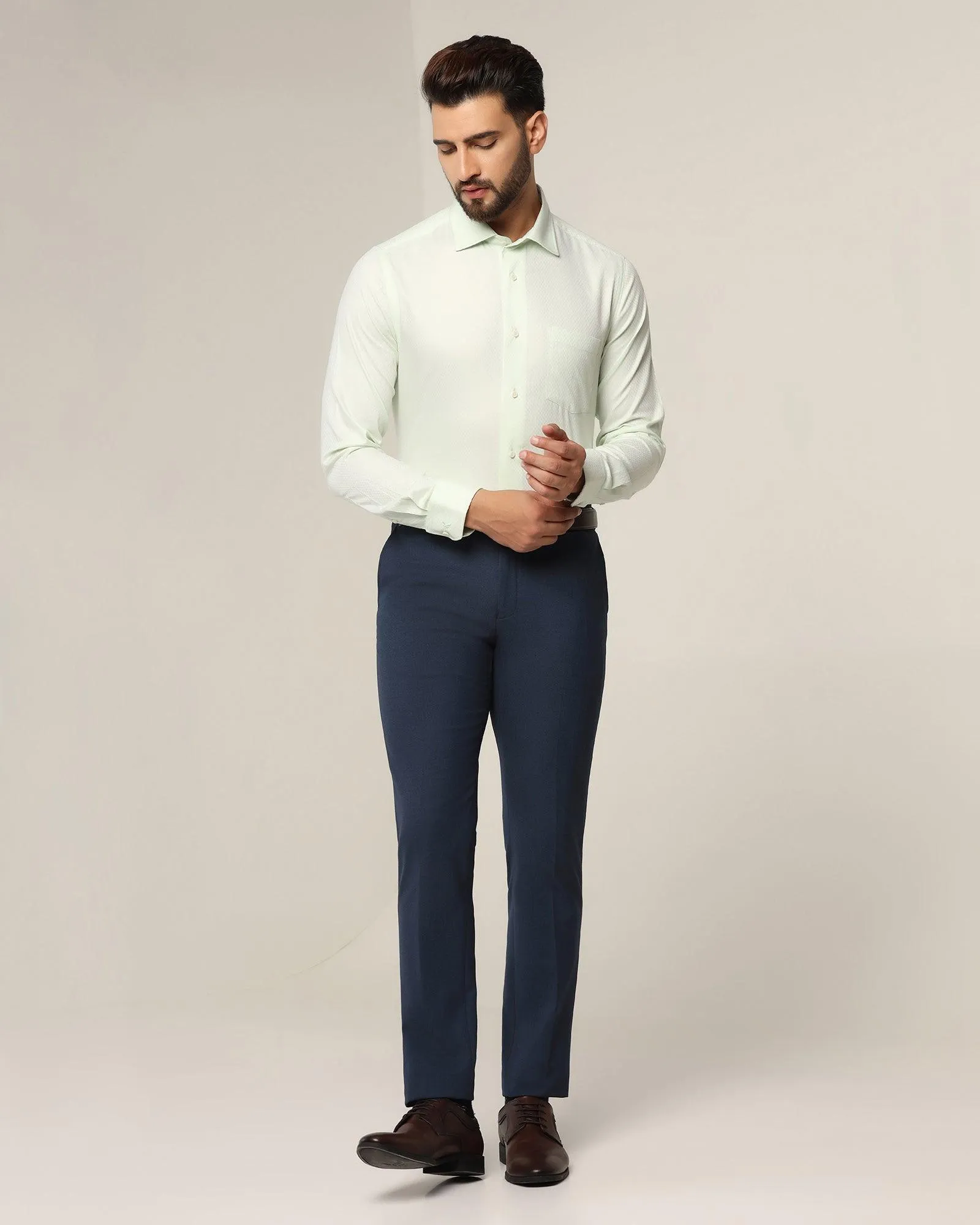 Slim Fit B-91 Formal Navy Textured Trouser - Kettle