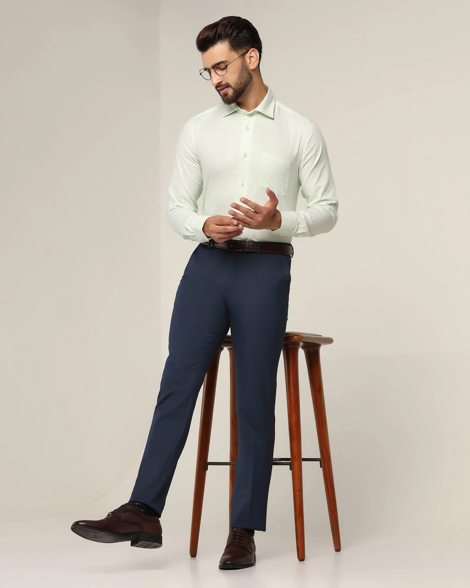Slim Fit B-91 Formal Navy Textured Trouser - Kettle