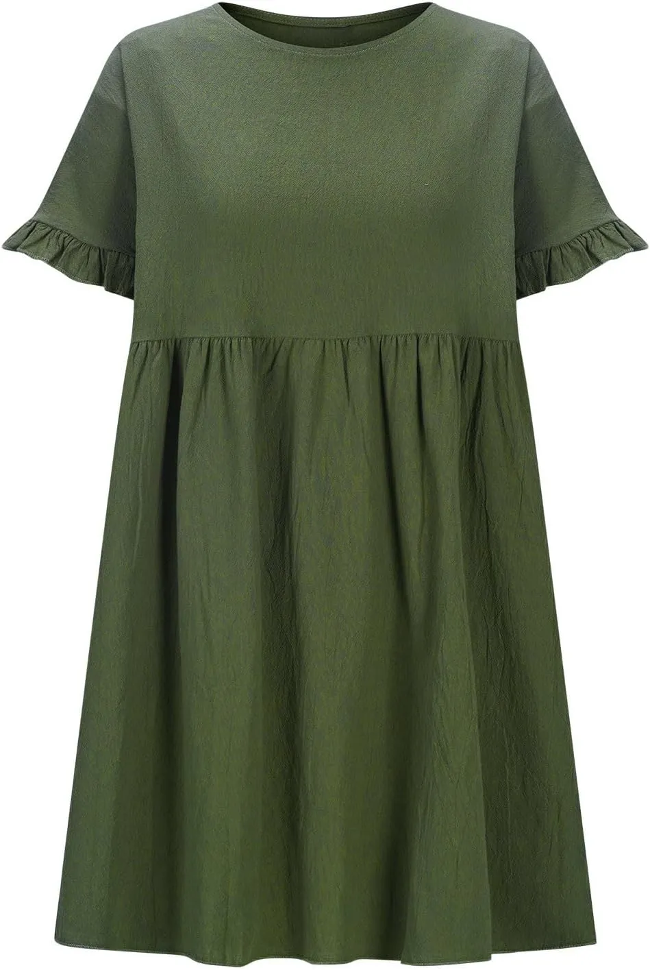 Summer Dresses for Women 2025 Crew Neck Ruffle Sleeve Cute Babydoll Mini Dress Pleated Swing A-Line Sundresses