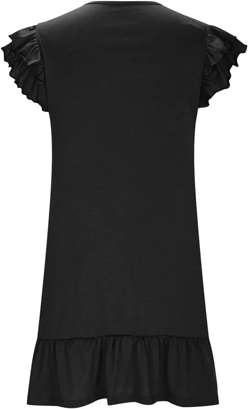 Summer Dresses for Women Trendy Ruffle Pleated Short Sleeve V-Neck T-Shirt Dress Beach Vacation Mini Dress