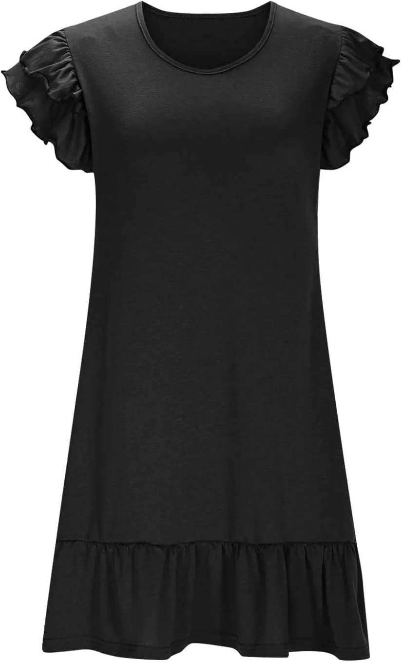 Summer Dresses for Women Trendy Ruffle Pleated Short Sleeve V-Neck T-Shirt Dress Beach Vacation Mini Dress