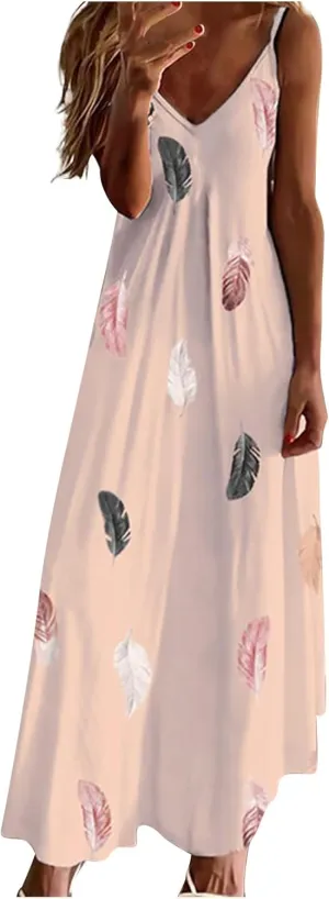 Sundresses for Women 2025 Summer Maxi Dresses Spaghetti Strap Floral Dress V Neck Flowy Boho Beach Vacation Clothes