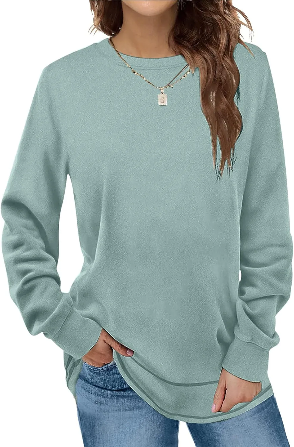 Sweatshirt For Women Casual Long Sleeve Crew Neck Tunic Shirts Casual Soft Pullover Tops Fall Clothes 2023