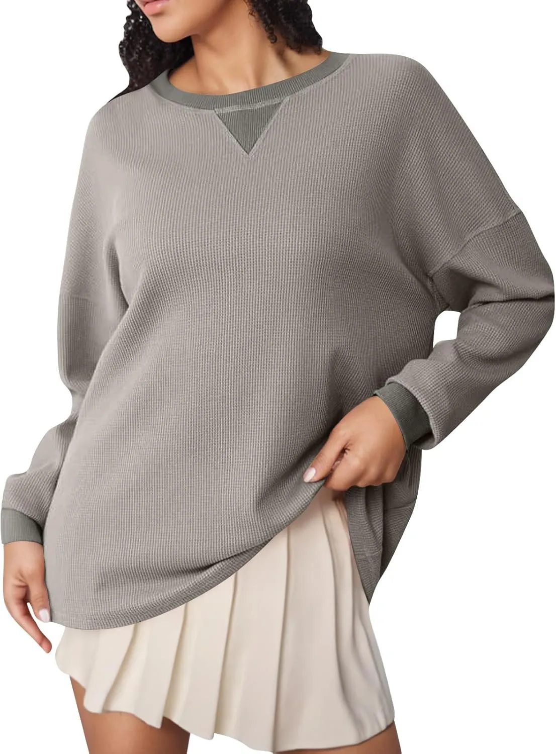 Sweatshirt for Women Loose Waffle Crew Neck Long Sleeve Pullover Tops Soft Oversized Workout Shirts Fall Clothes