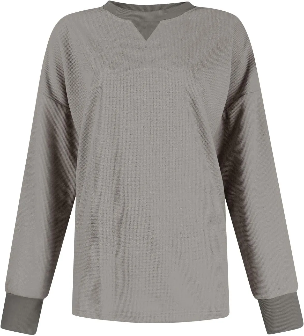 Sweatshirt for Women Loose Waffle Crew Neck Long Sleeve Pullover Tops Soft Oversized Workout Shirts Fall Clothes