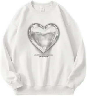 TeenFighter Loose fit Soft Velvet Lining Crewneck Graphic Sweatshirt for Women - Girls Fleece Lined Pullover Shirts