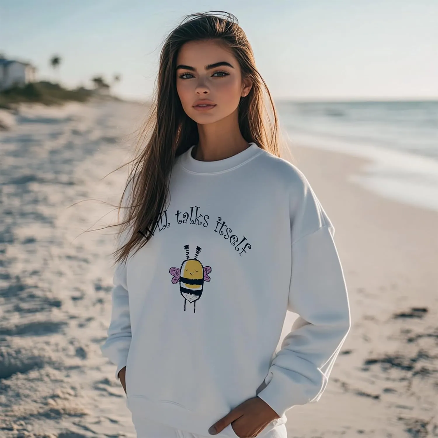 TeenFighter Loose fit Soft Velvet Lining Crewneck Graphic Sweatshirt for Women - Girls Fleece Lined Pullover Shirts