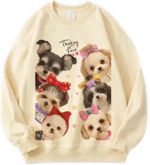 TeenFighter Loose fit Soft Velvet Lining Crewneck Graphic Sweatshirt for Women - Girls Fleece Lined Pullover Shirts