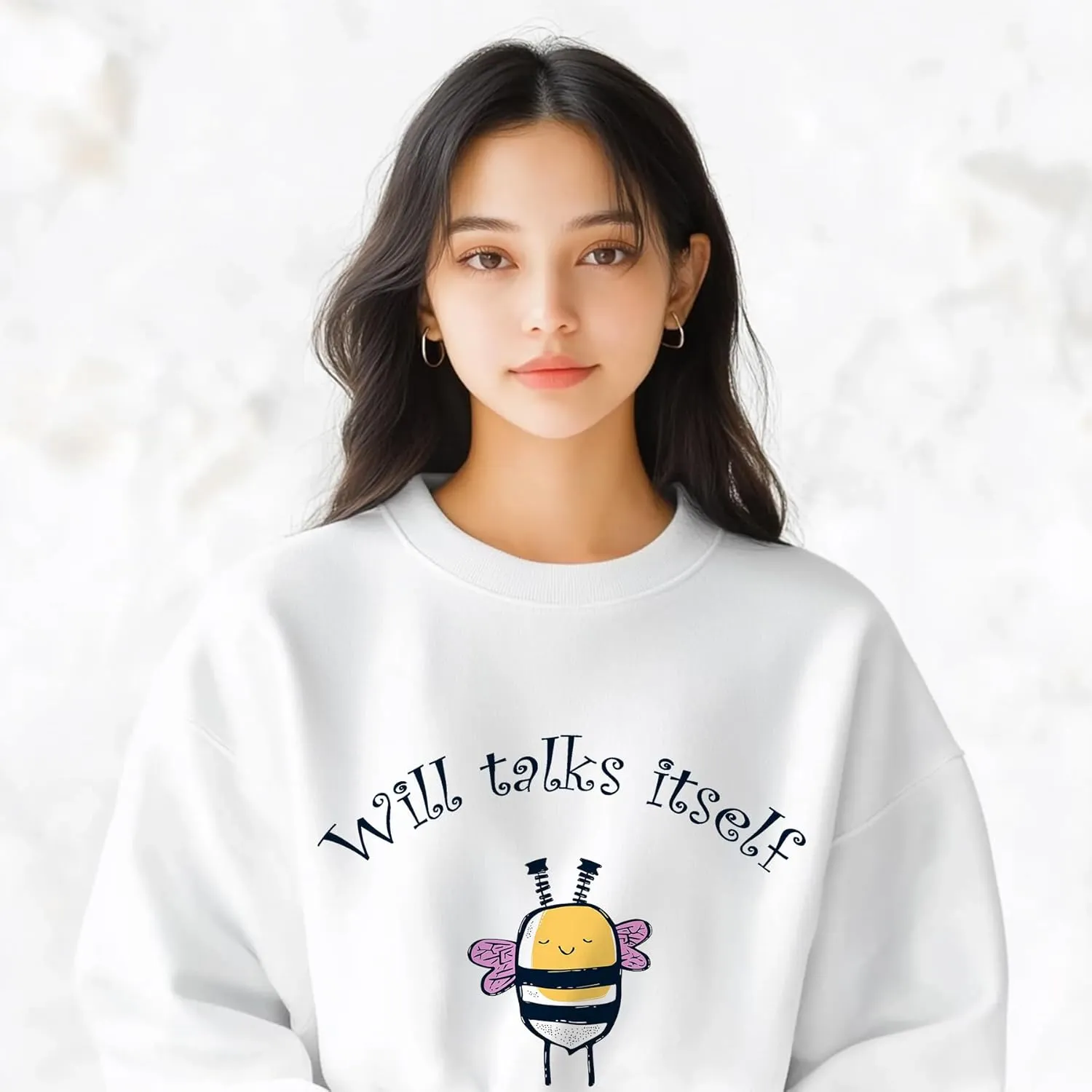 TeenFighter Loose fit Soft Velvet Lining Crewneck Graphic Sweatshirt for Women - Girls Fleece Lined Pullover Shirts