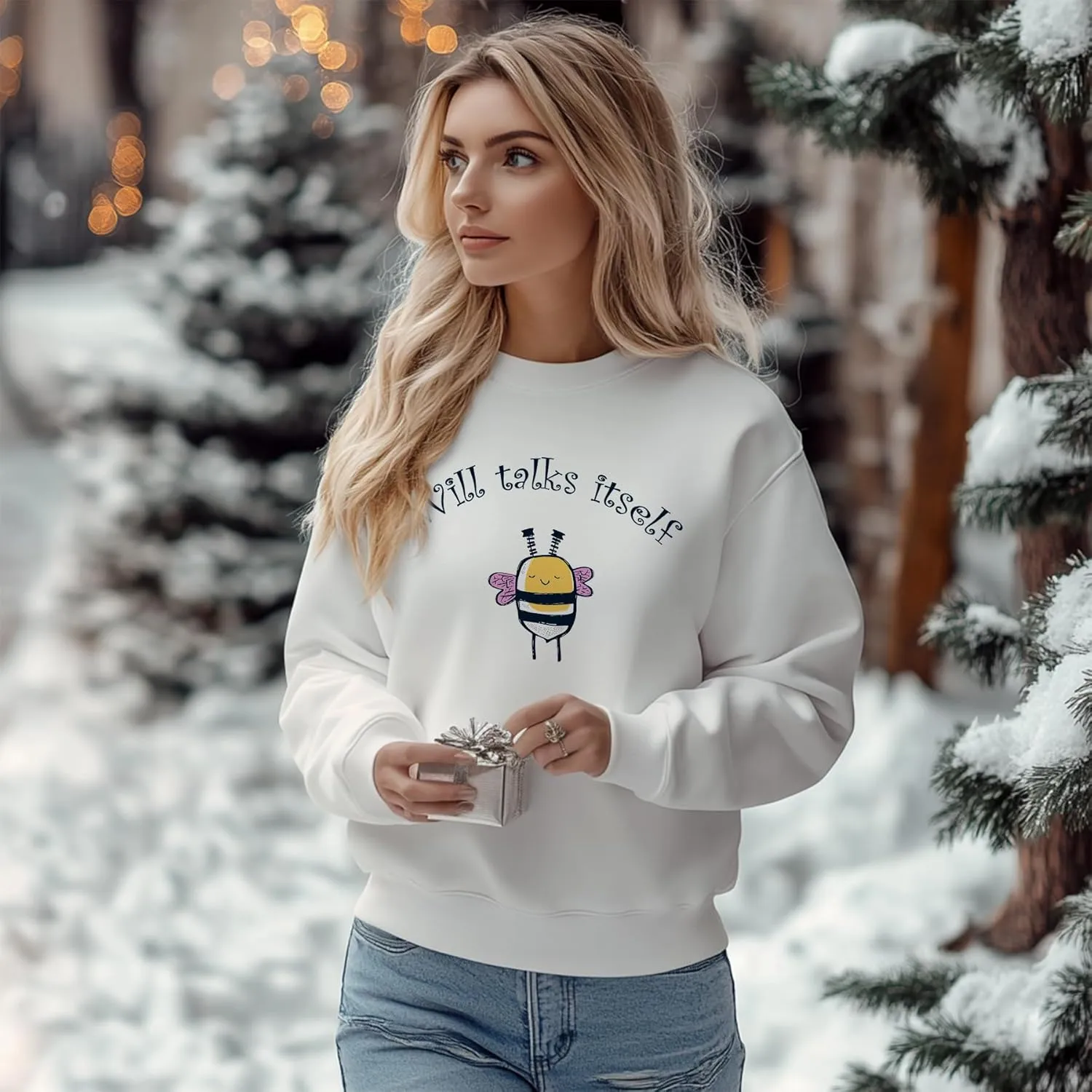 TeenFighter Loose fit Soft Velvet Lining Crewneck Graphic Sweatshirt for Women - Girls Fleece Lined Pullover Shirts