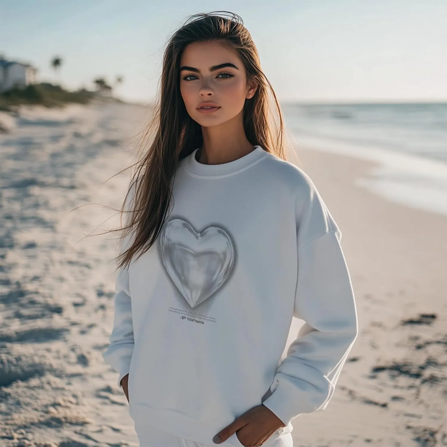 TeenFighter Loose fit Soft Velvet Lining Crewneck Graphic Sweatshirt for Women - Girls Fleece Lined Pullover Shirts