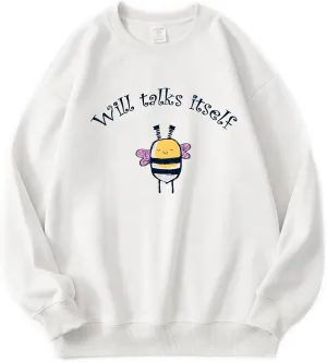 TeenFighter Loose fit Soft Velvet Lining Crewneck Graphic Sweatshirt for Women - Girls Fleece Lined Pullover Shirts