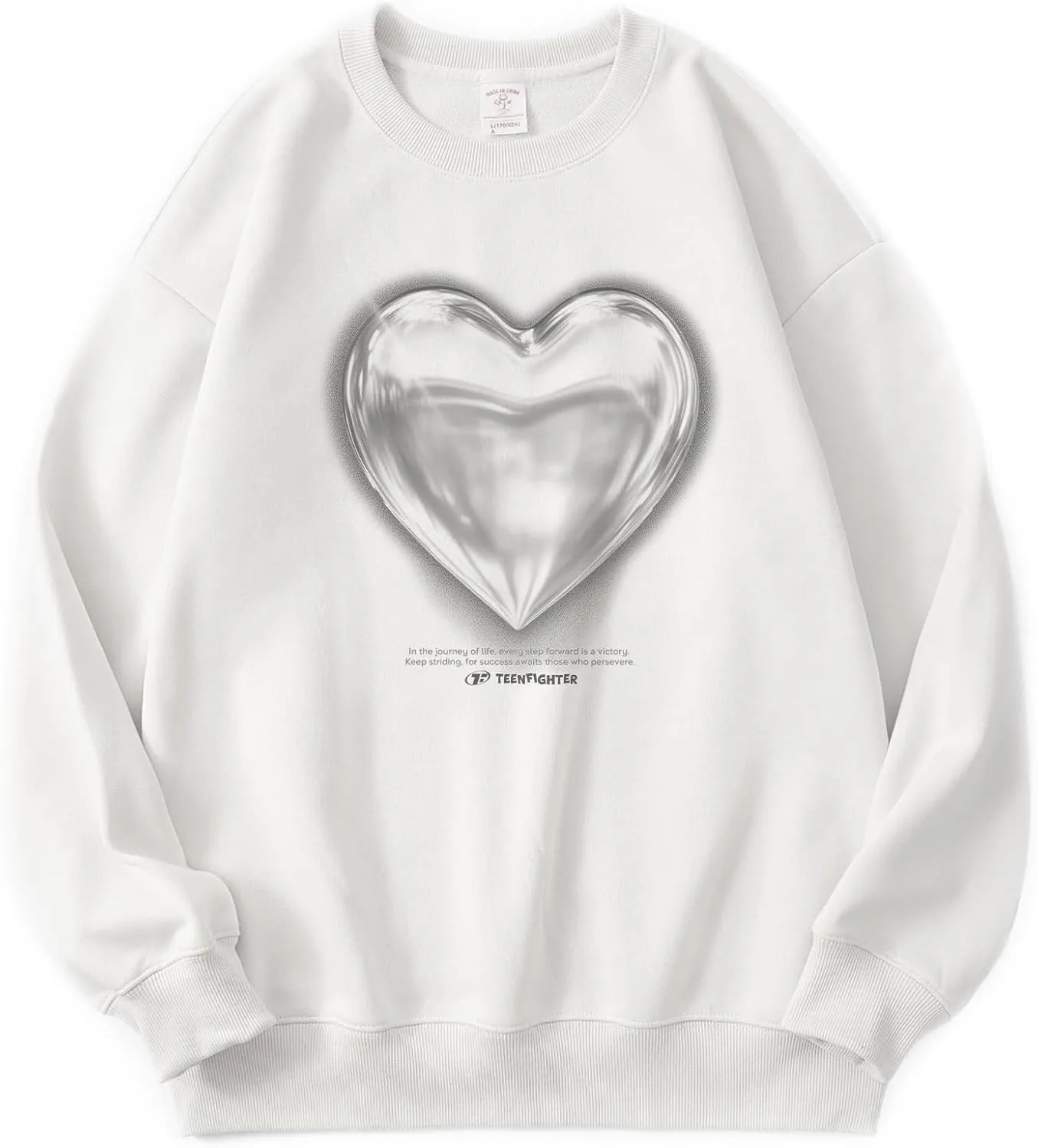 TeenFighter Loose fit Soft Velvet Lining Crewneck Graphic Sweatshirt for Women - Girls Fleece Lined Pullover Shirts