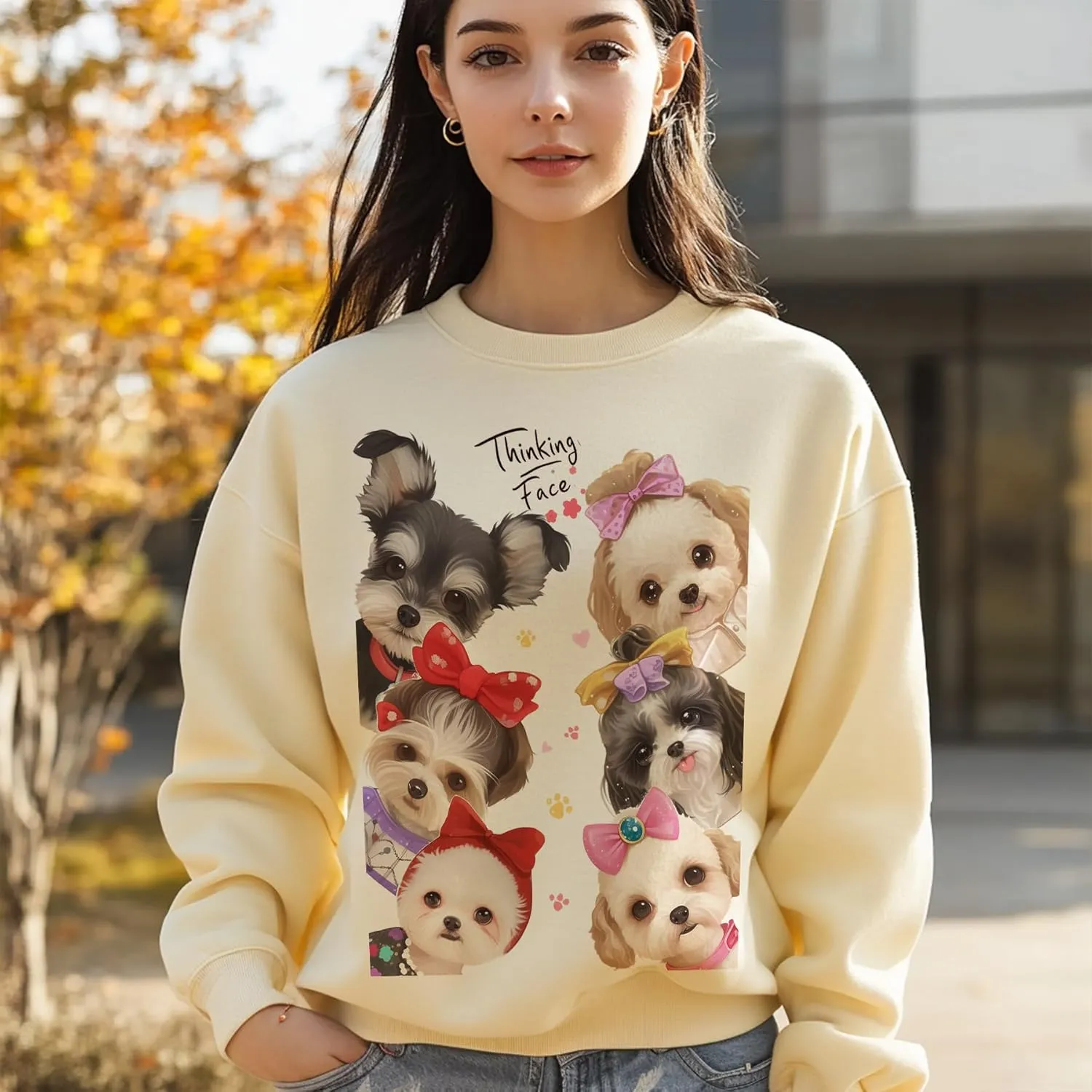 TeenFighter Loose fit Soft Velvet Lining Crewneck Graphic Sweatshirt for Women - Girls Fleece Lined Pullover Shirts