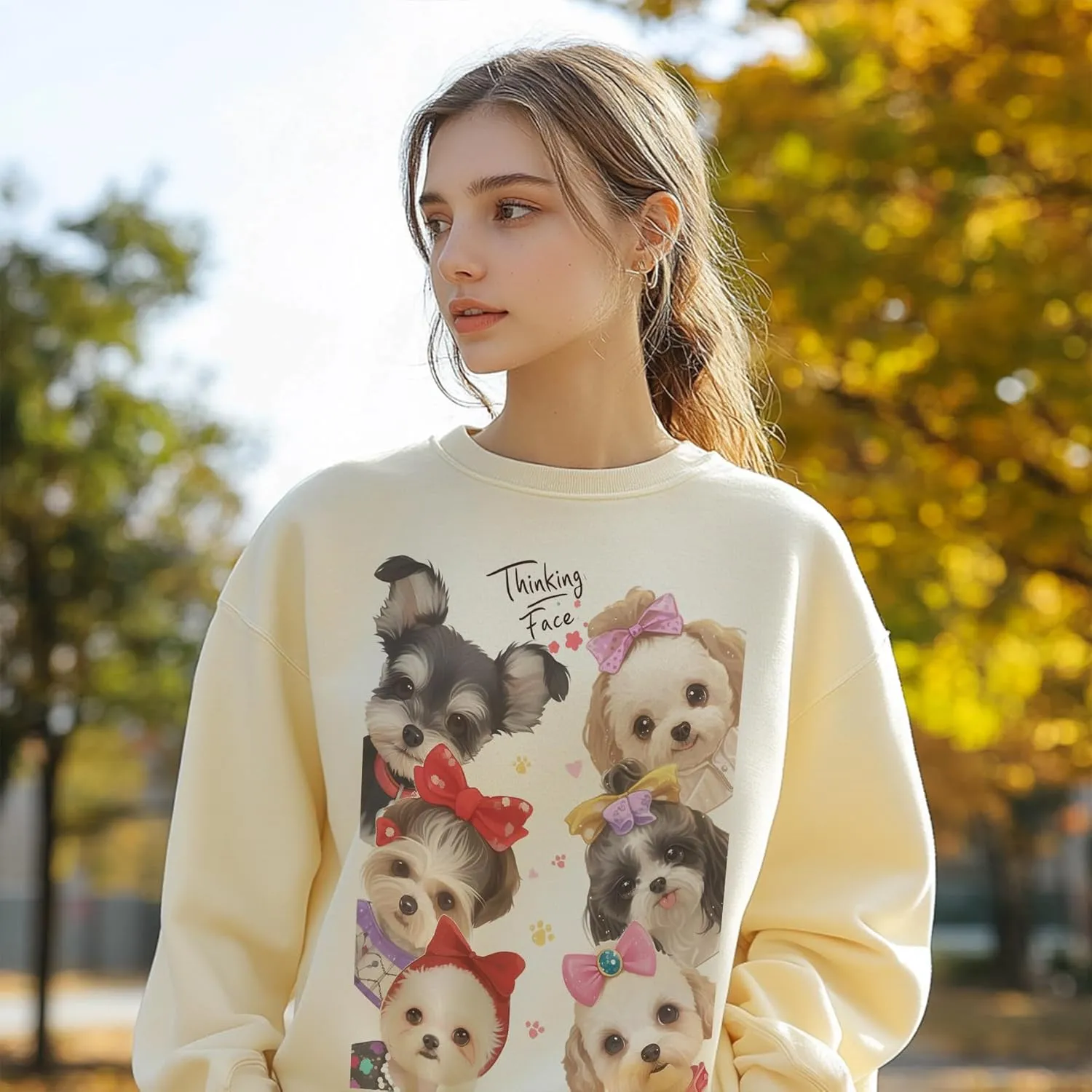 TeenFighter Loose fit Soft Velvet Lining Crewneck Graphic Sweatshirt for Women - Girls Fleece Lined Pullover Shirts