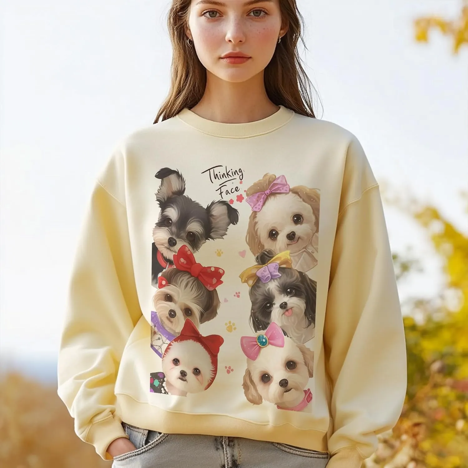 TeenFighter Loose fit Soft Velvet Lining Crewneck Graphic Sweatshirt for Women - Girls Fleece Lined Pullover Shirts