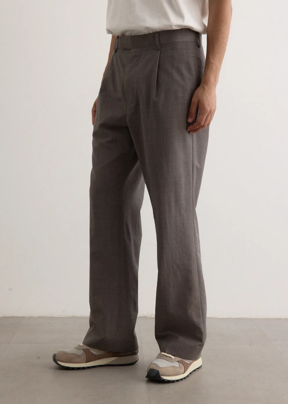 Tropical Wool Kid Mohair One-Tuck Slacks