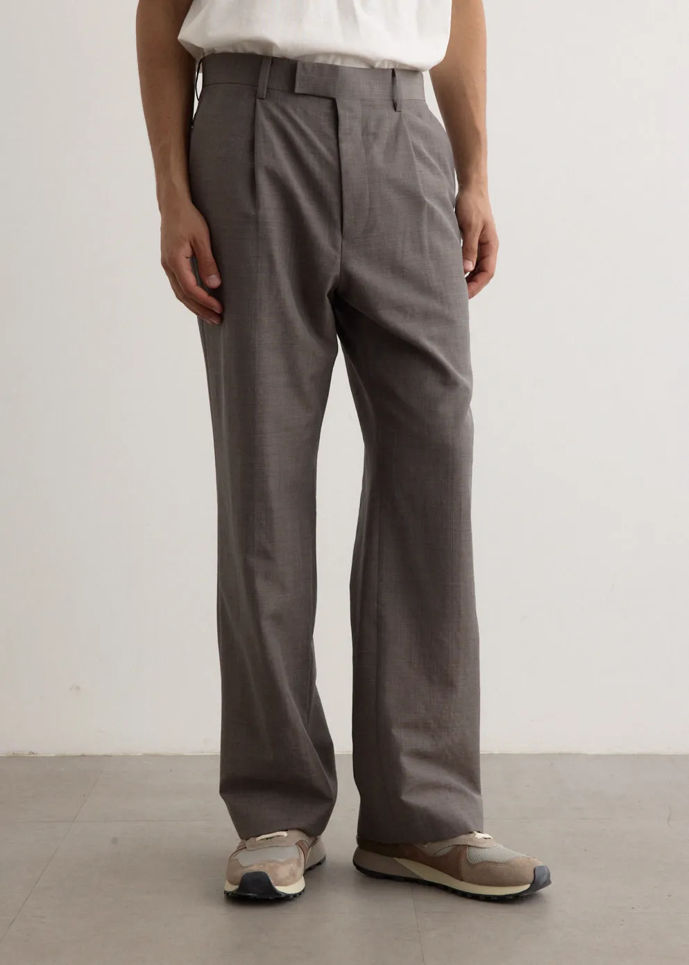 Tropical Wool Kid Mohair One-Tuck Slacks