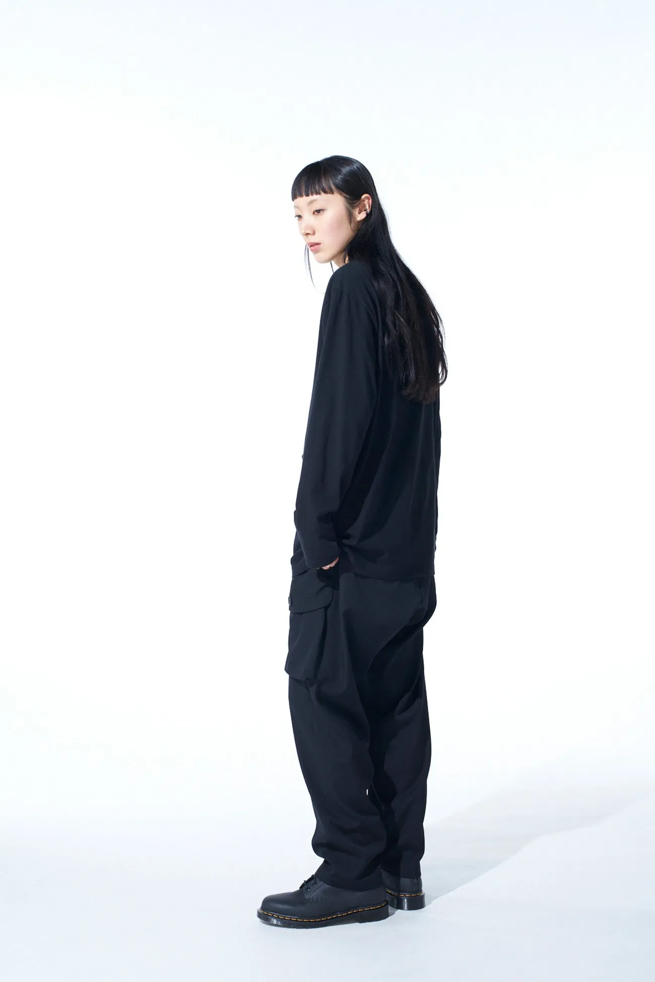WASHER WOOL GABARDINE WAIST-STRING POCKET PANTS
