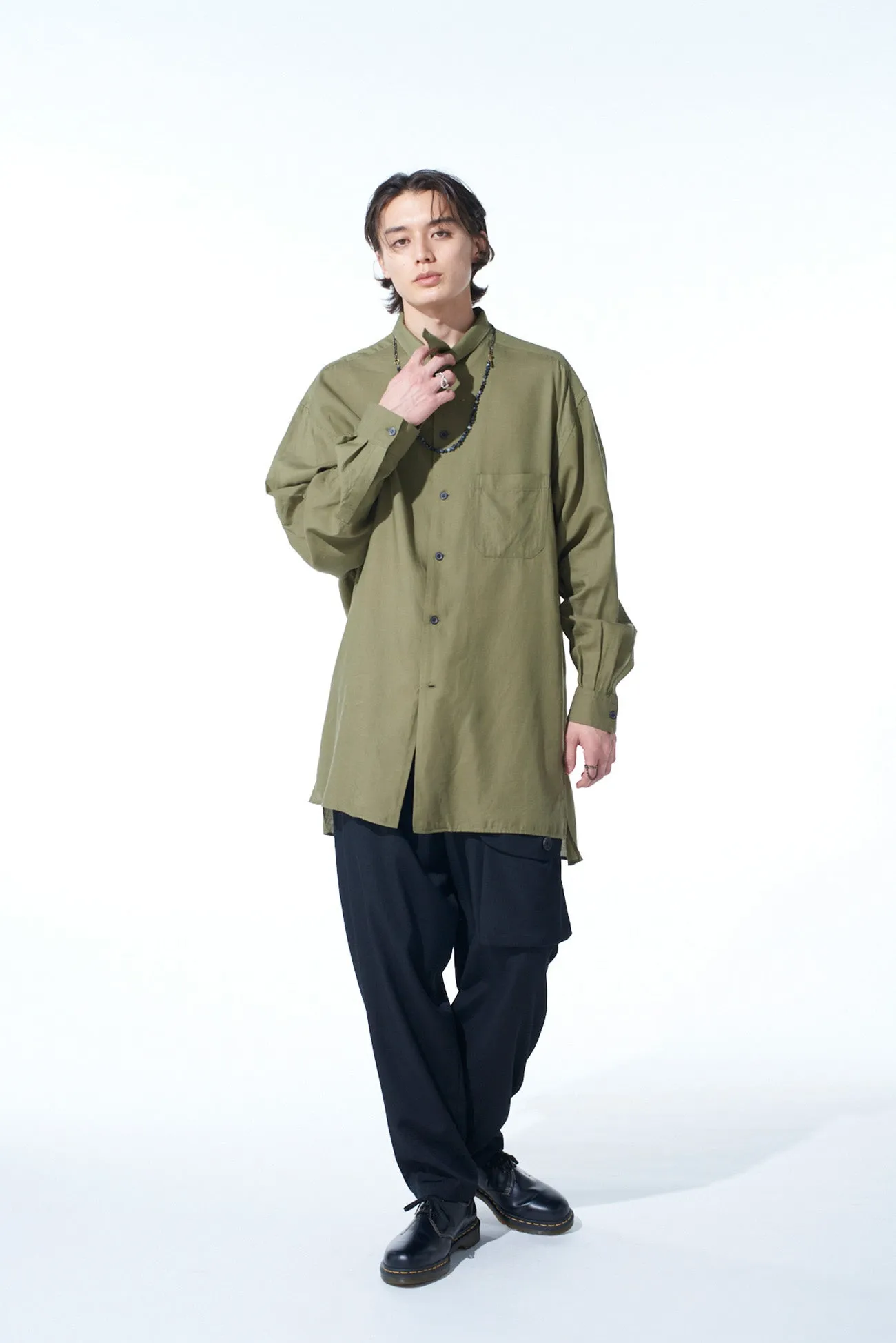 WASHER WOOL GABARDINE WAIST-STRING POCKET PANTS