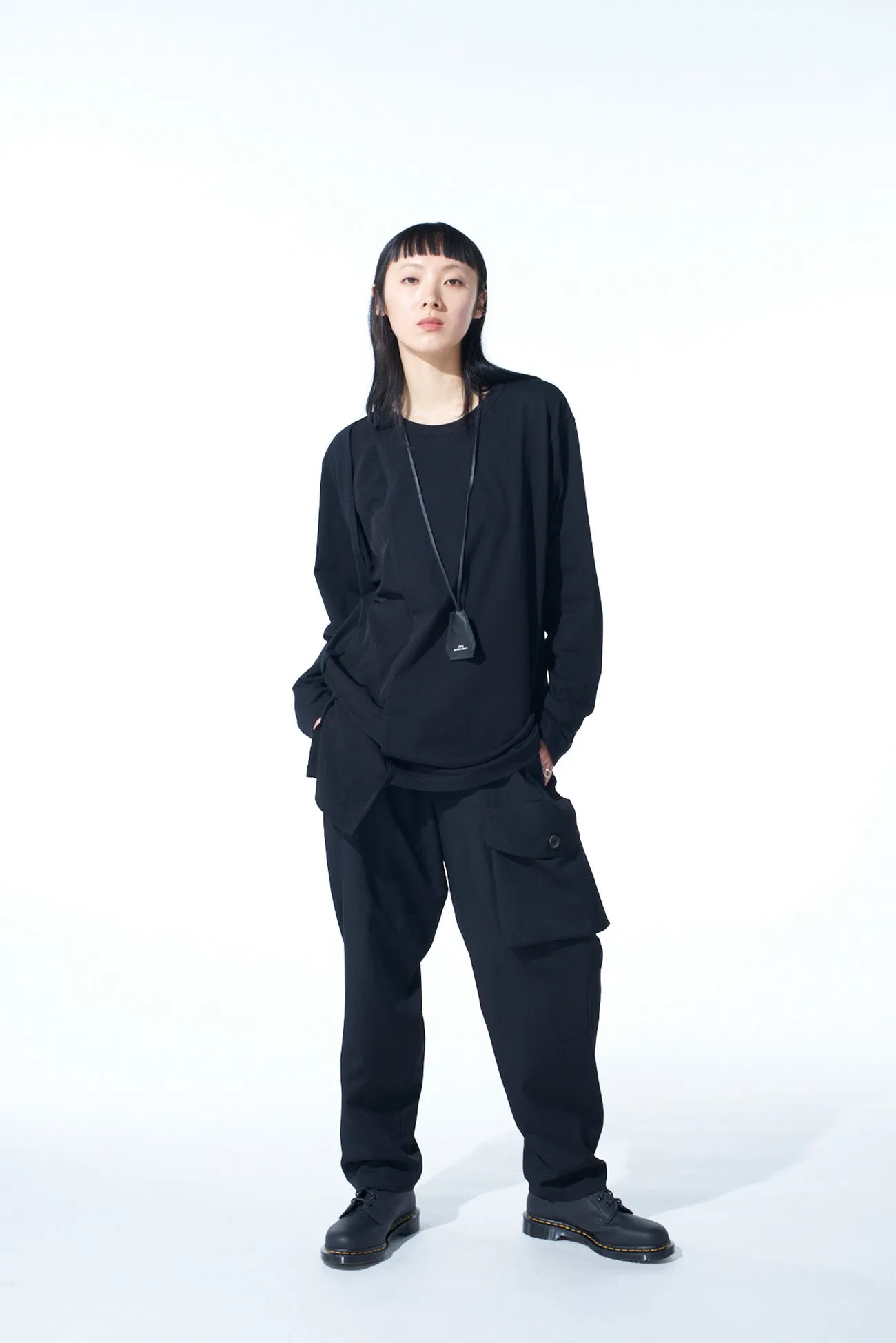 WASHER WOOL GABARDINE WAIST-STRING POCKET PANTS