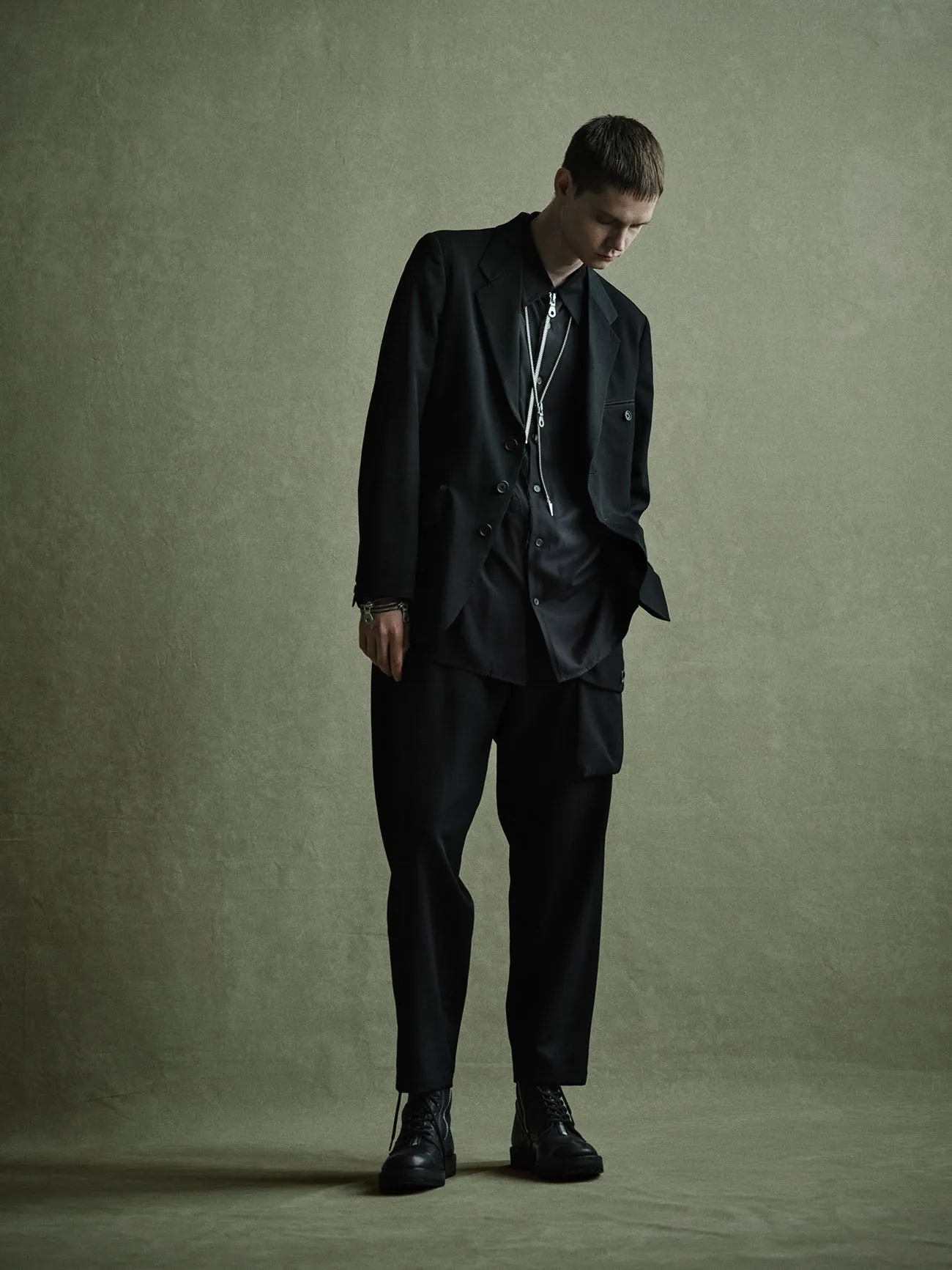WASHER WOOL GABARDINE WAIST-STRING POCKET PANTS