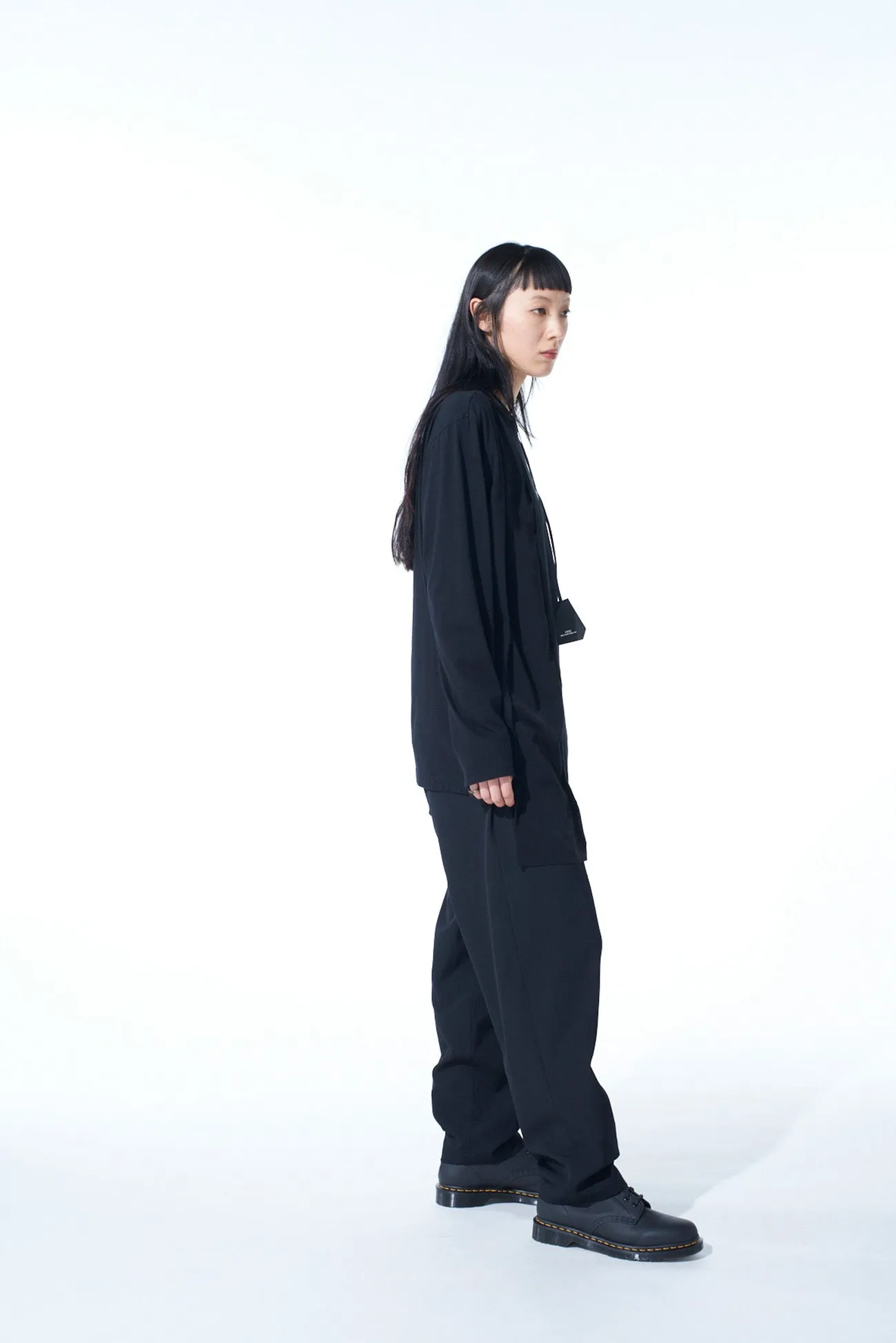 WASHER WOOL GABARDINE WAIST-STRING POCKET PANTS
