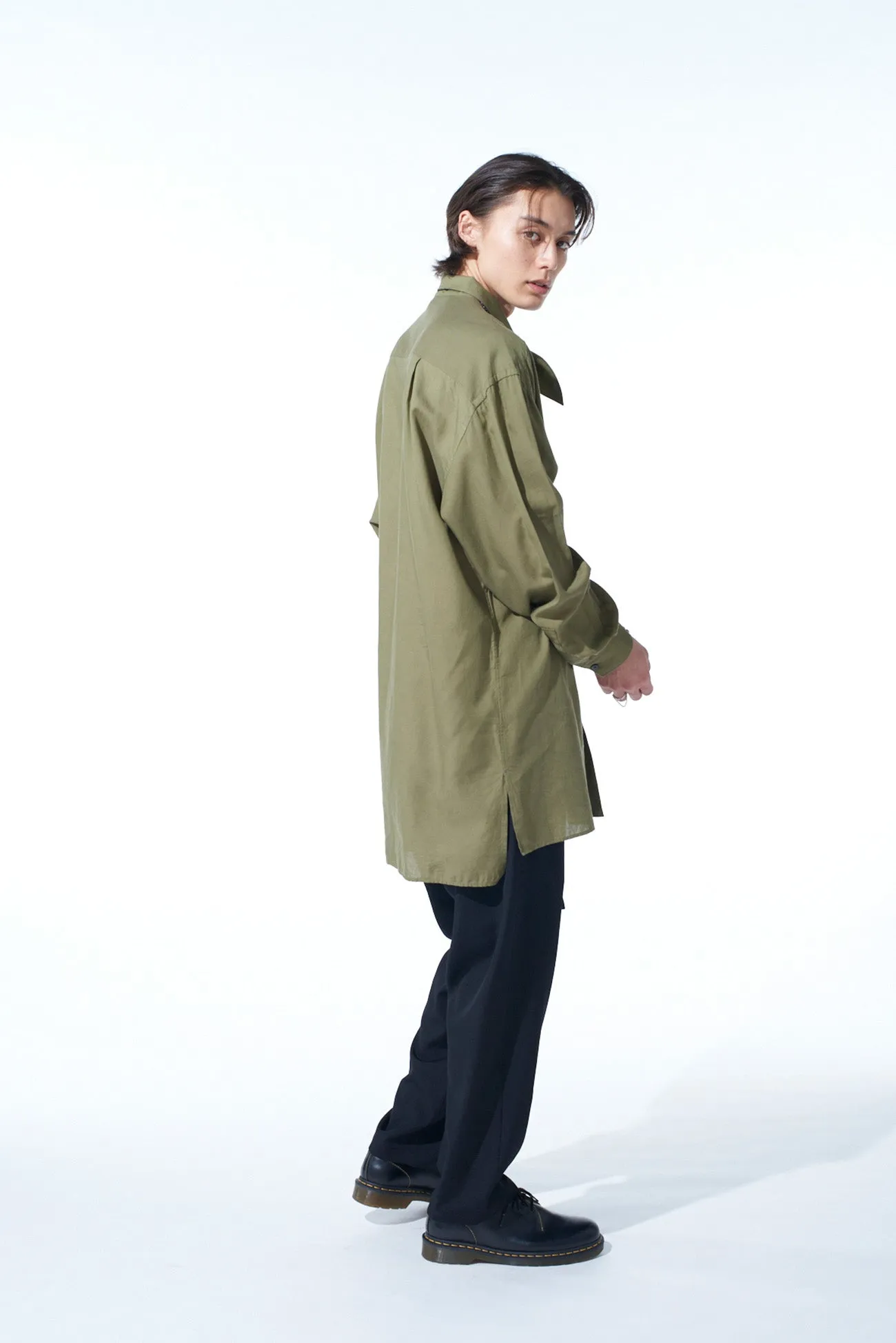 WASHER WOOL GABARDINE WAIST-STRING POCKET PANTS