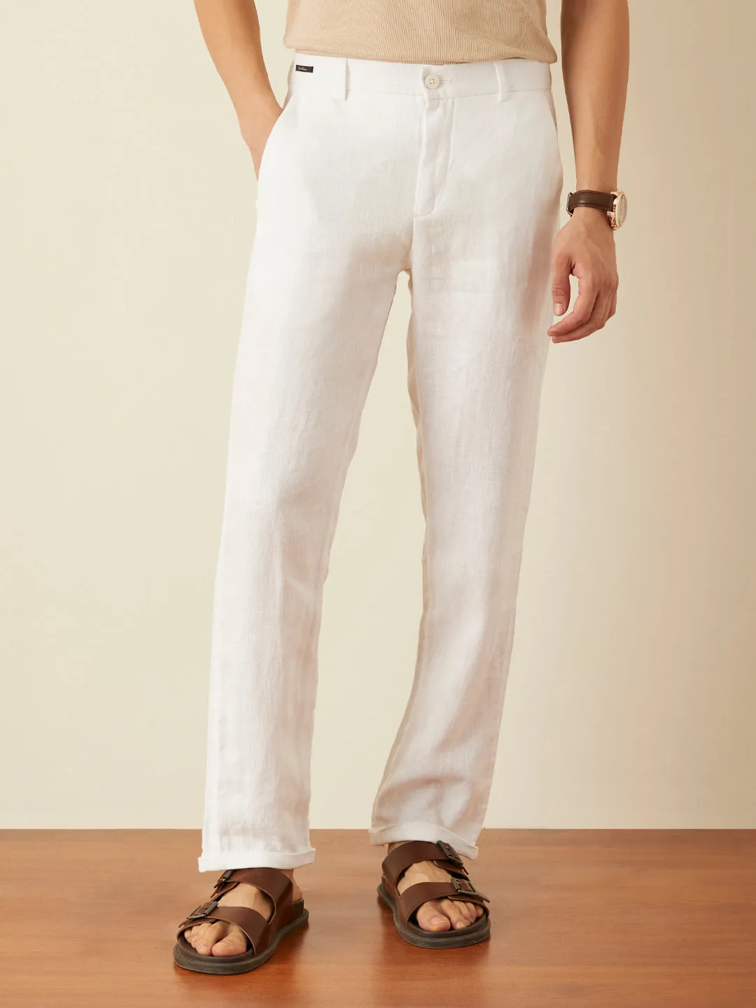 White Plain Linen Trousers