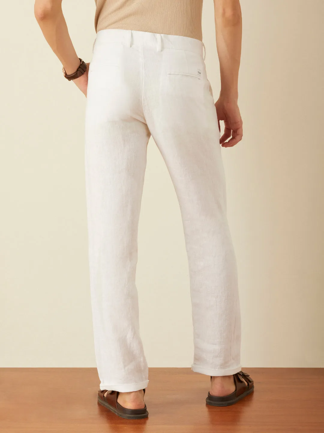 White Plain Linen Trousers