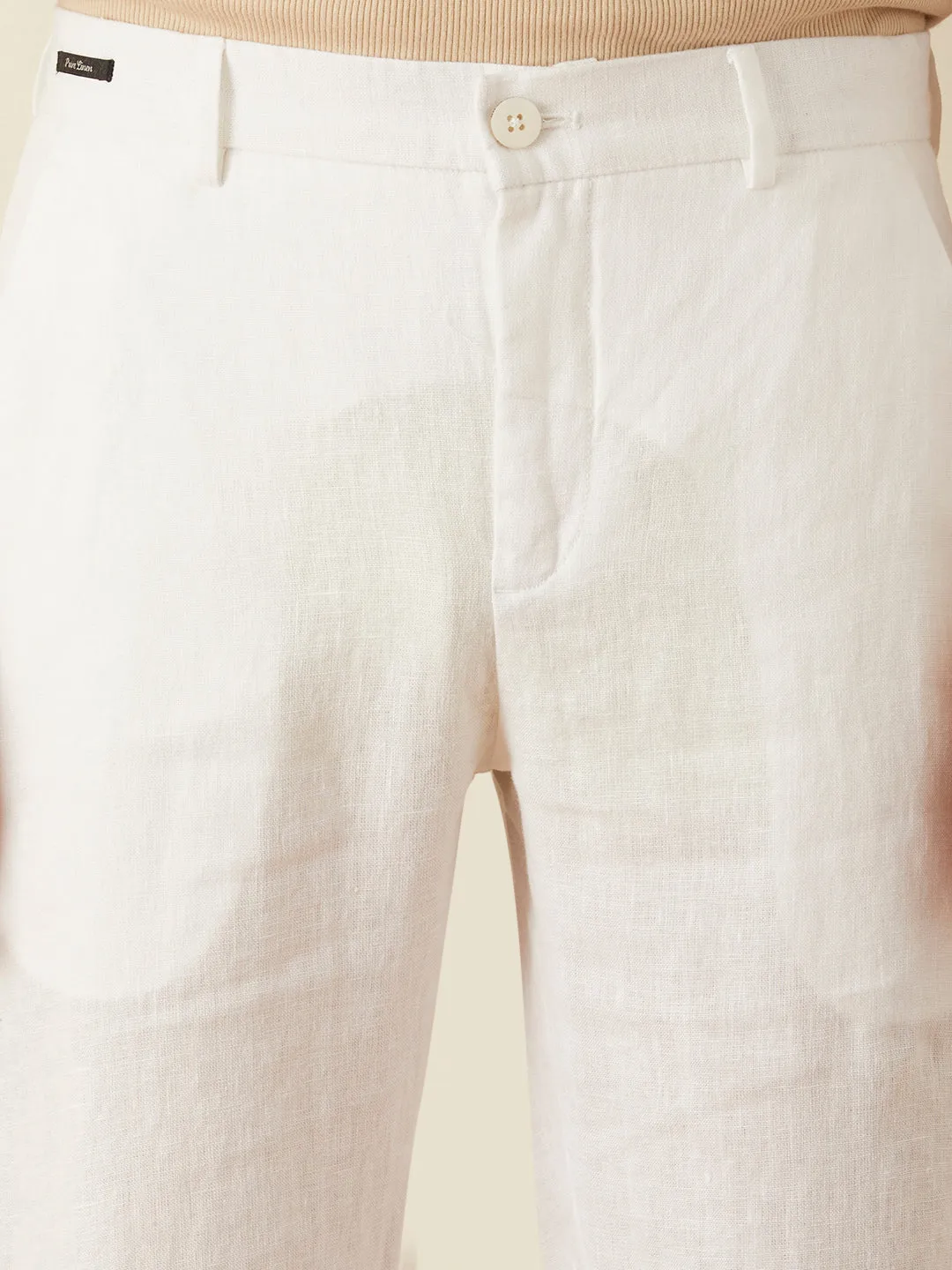 White Plain Linen Trousers