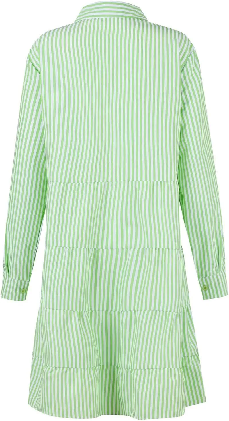 Women Striped Shirt Dresses Casual Loose V Neck Button Down Mini Dress 2025 Summer A Line Flowy Swing Dress