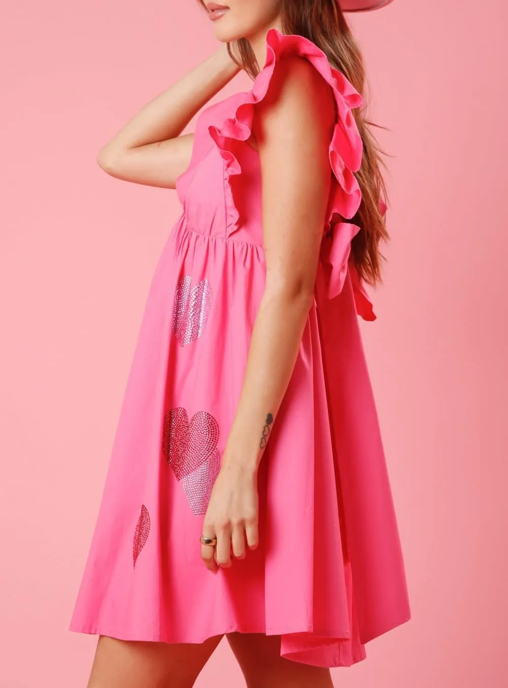 Women Y2K Bow Babydoll Mini Dress Spaghetti Strap Ruffle Sundress Flowy Sling Dress Graphic Going Out Dresses