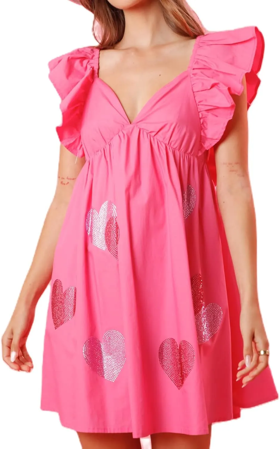 Women Y2K Bow Babydoll Mini Dress Spaghetti Strap Ruffle Sundress Flowy Sling Dress Graphic Going Out Dresses