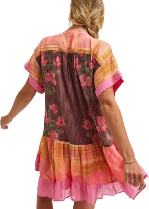 Womens Boho Mini Dress Y2k Floral Deep V-Neck Puff Sleeve Short Dresses Summer Causal Flowy Beach Sundress