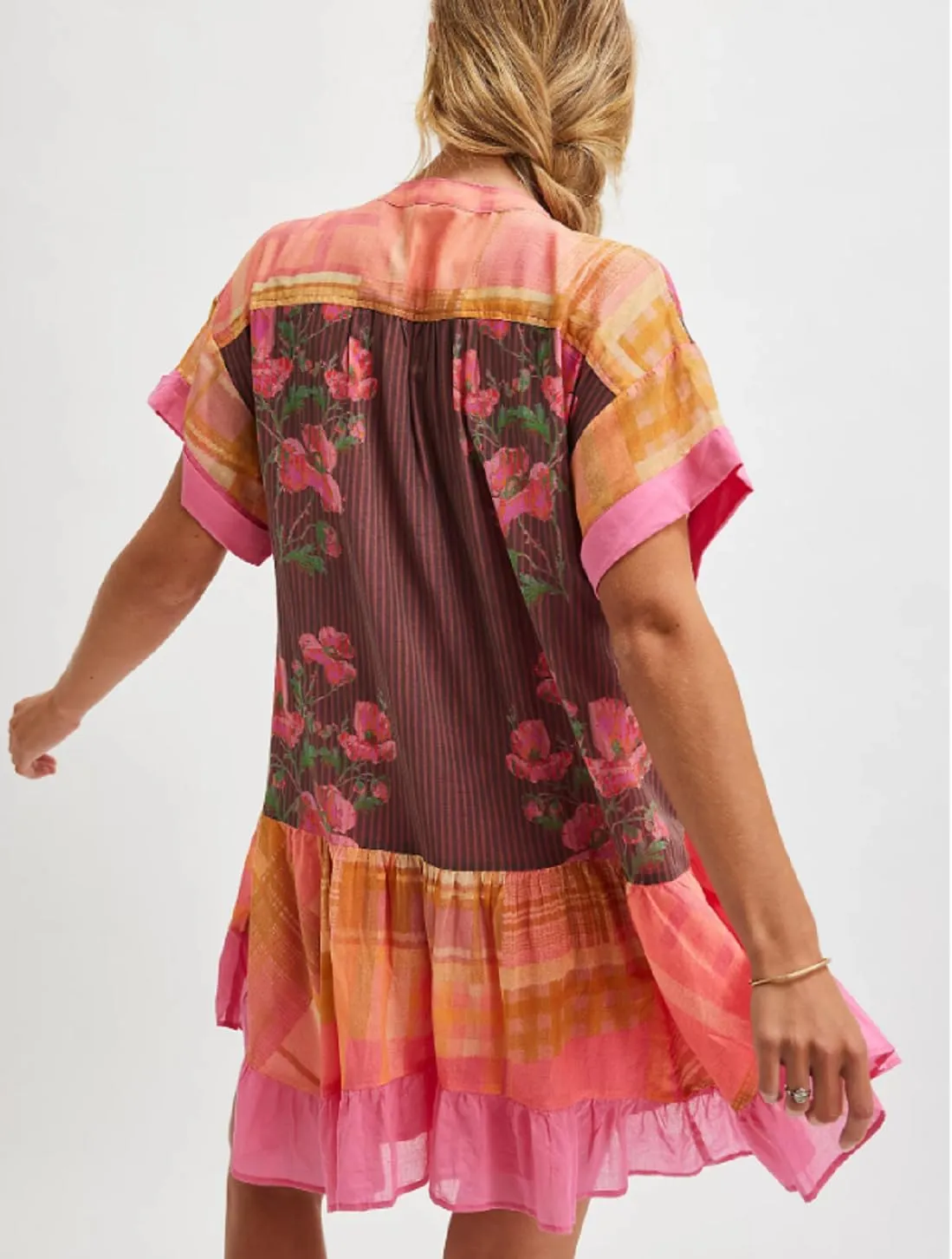 Womens Boho Mini Dress Y2k Floral Deep V-Neck Puff Sleeve Short Dresses Summer Causal Flowy Beach Sundress