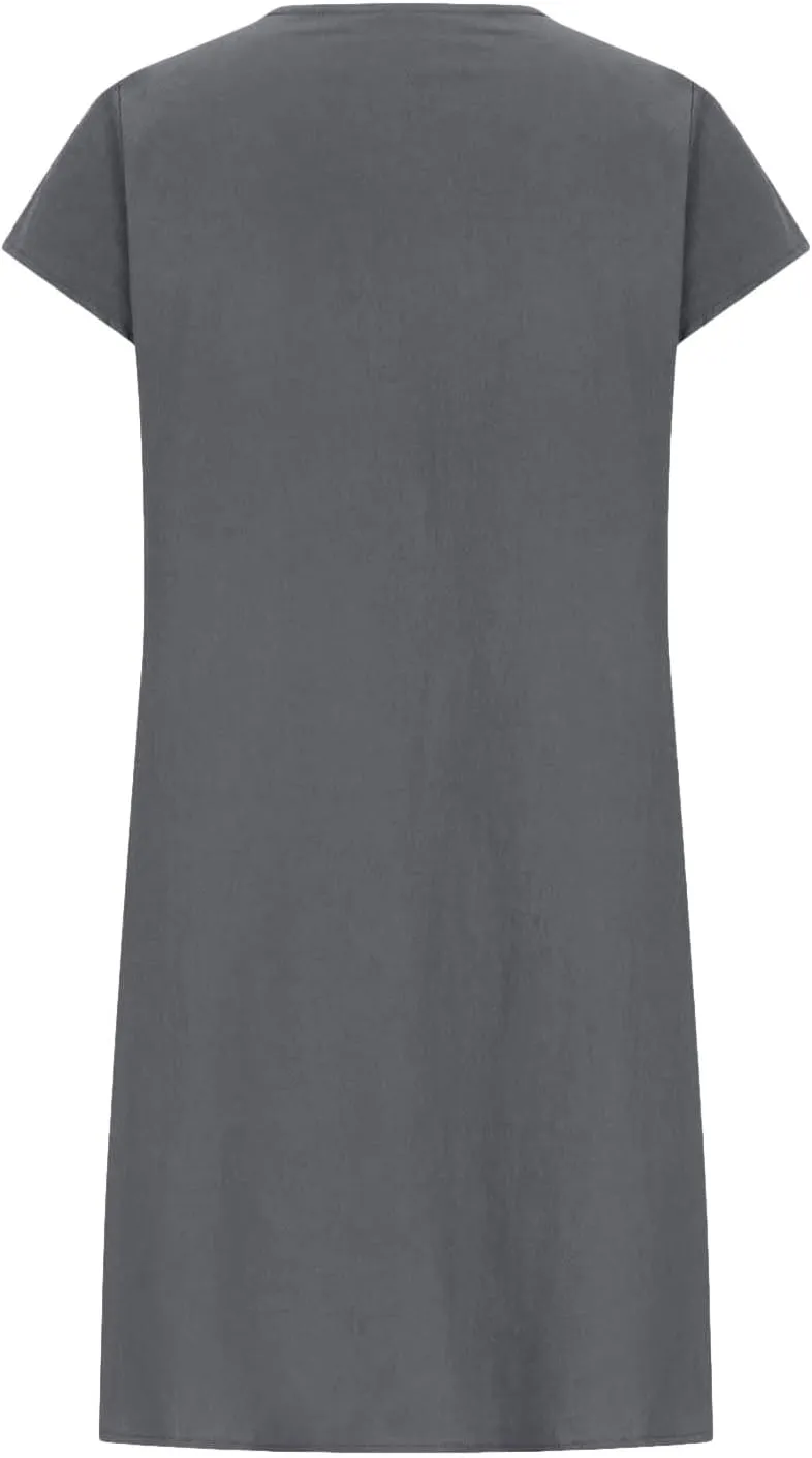 Womens Cotton Linen Midi Dress Crewneck Cap Sleeve Pleated Summer Dresses Plus Size Sundress Vacation Outfit 2025 S-5XL