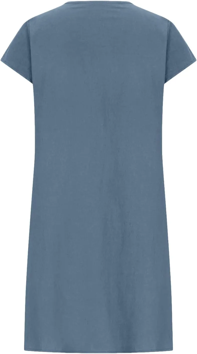 Womens Cotton Linen Midi Dress Crewneck Cap Sleeve Pleated Summer Dresses Plus Size Sundress Vacation Outfit 2025 S-5XL